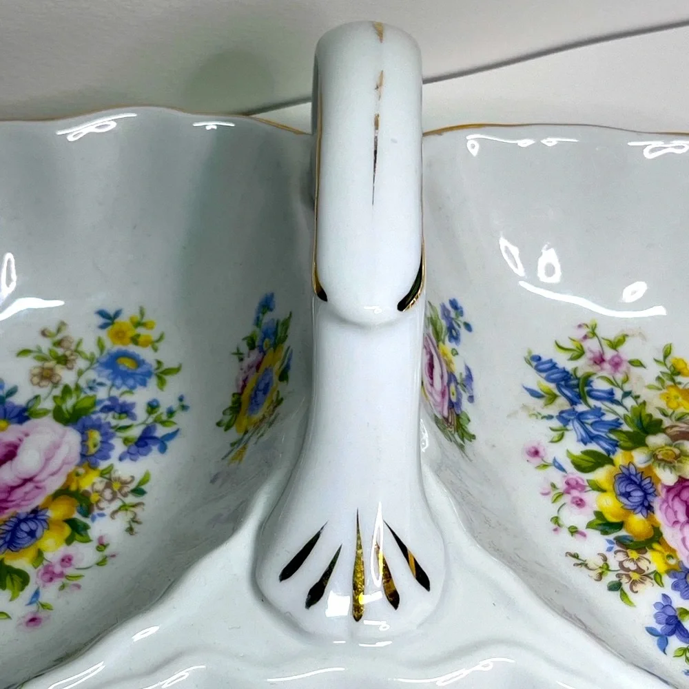 Godinger Reflections Shamrock Divided Serving Dish Floral Porcelain with Handle